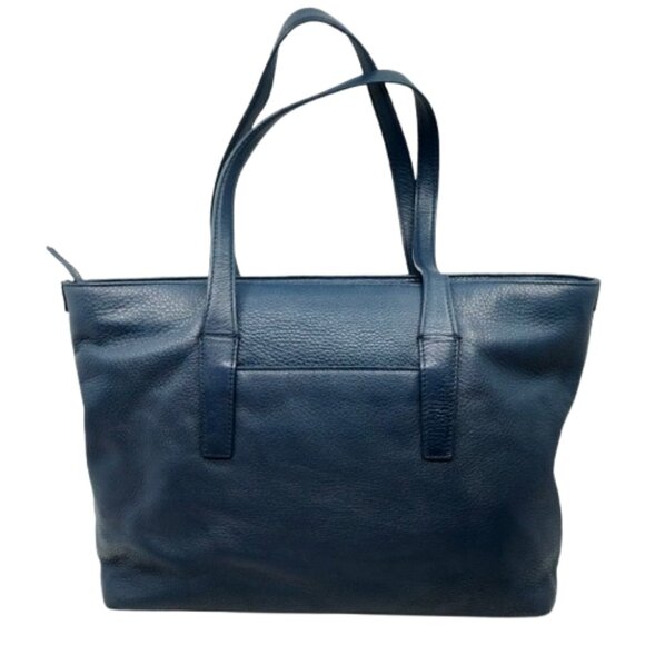 TORY BURCH~Meyer Plaque~BLUE PEBBLED LEATHER LARGE SHOULDER TOTE BAG - Picture 3 of 6